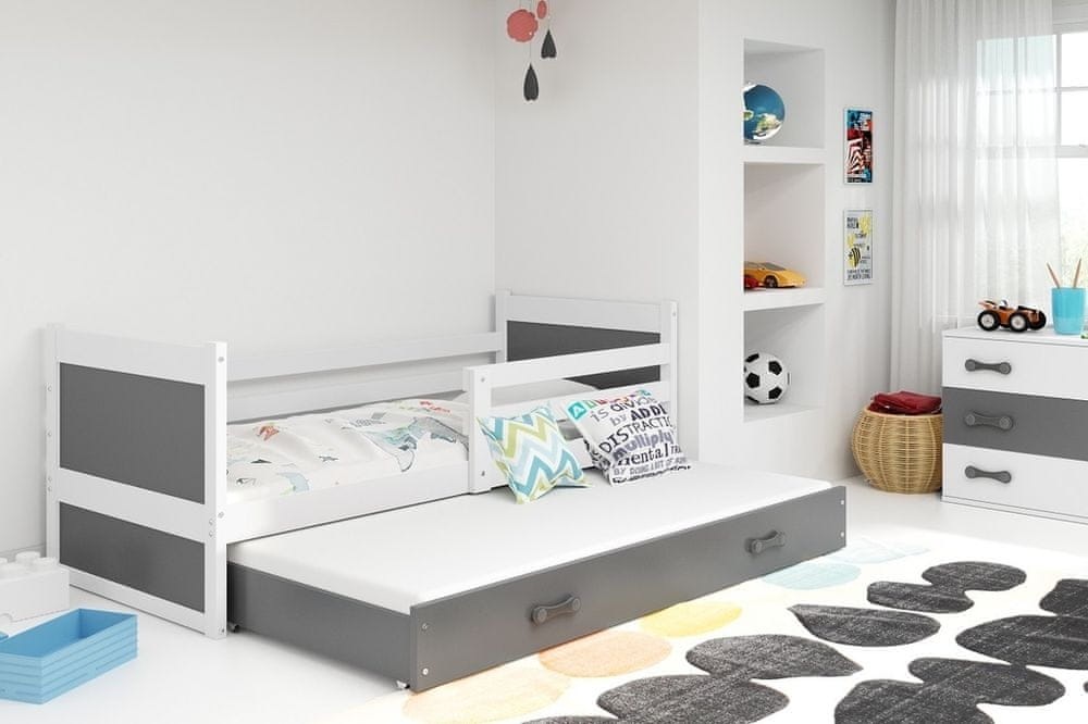 eoshop Detská posteľ s prístelkou RICO 2 80x190 cm, biela/grafitová (Voľba matraca: Penový matrac)